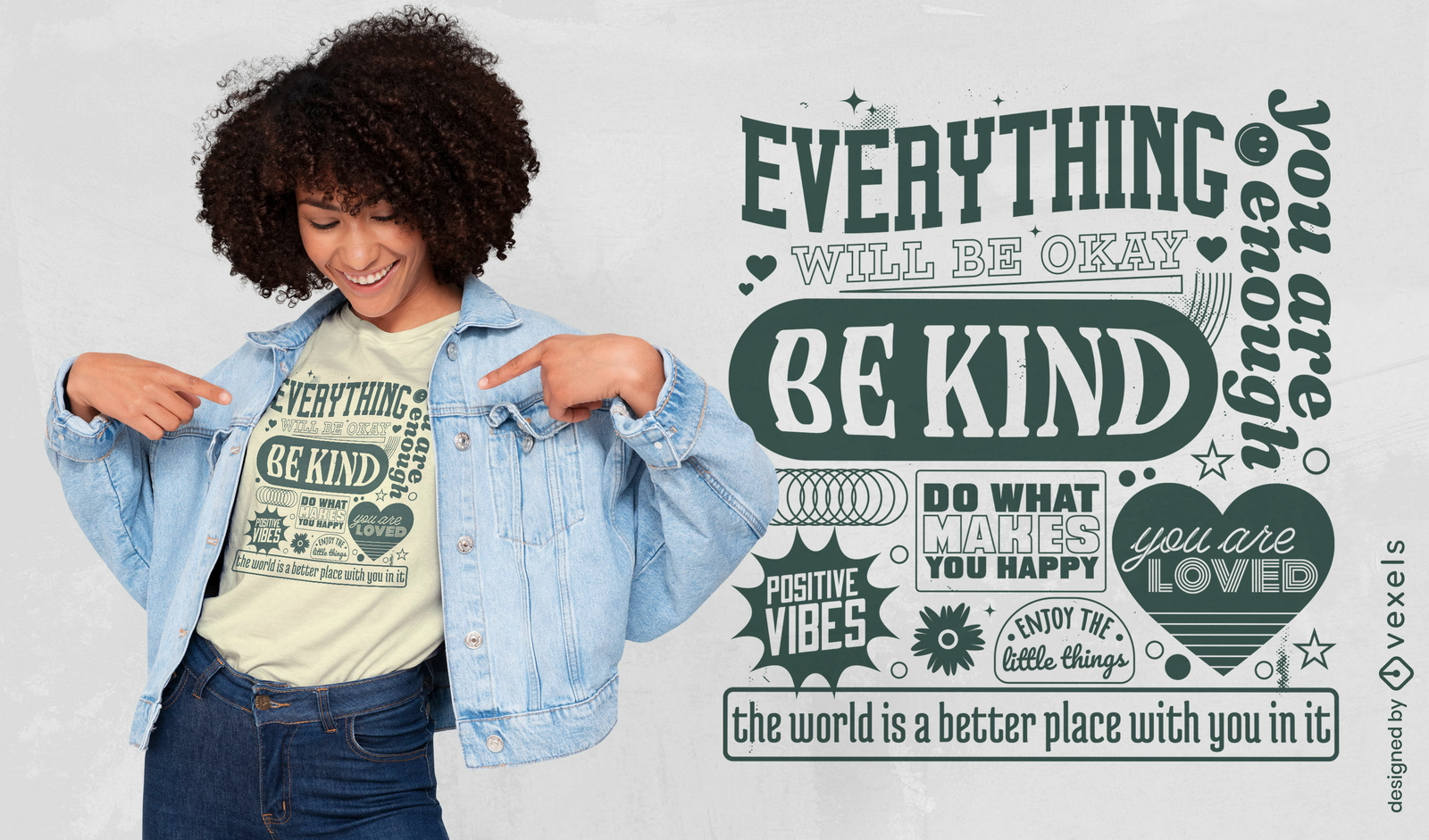 Design de camiseta com citações positivas e descoladas