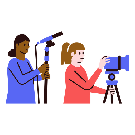 Two people holding a camera and a microphone PNG Design
