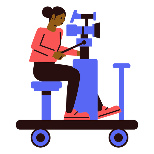 Woman is sitting on a cart with a camera PNG Design