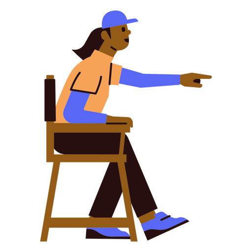 Homem sentado em uma cadeira apontando para algo Desenho PNG