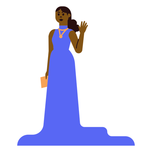 Frau in einem blauen Kleid winkt PNG-Design