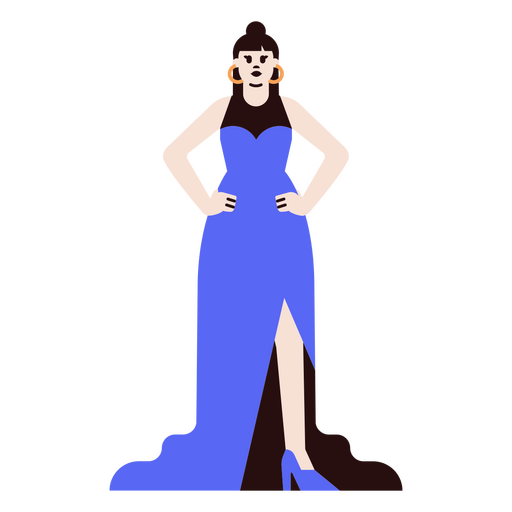 Mujer con un vestido azul de pie Diseño PNG