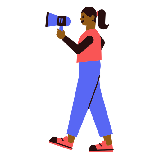 Mujer caminando con un megáfono Diseño PNG