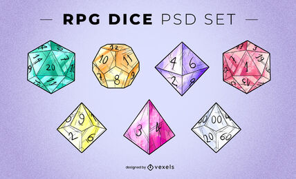 Role play dices PSD illustration set