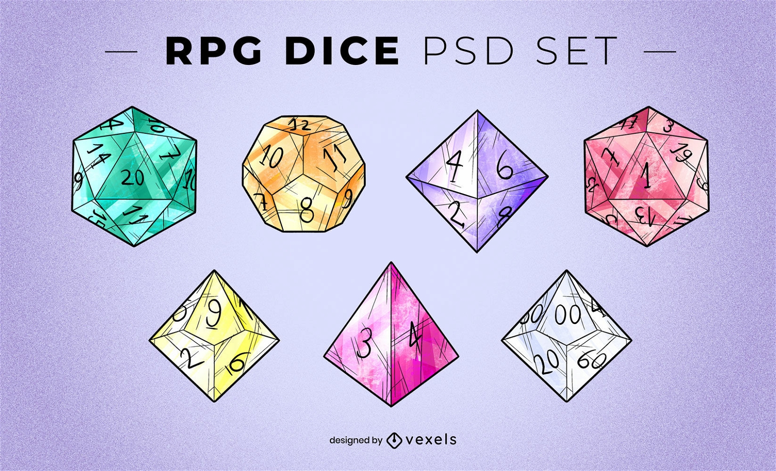 Role play dices PSD illustration set