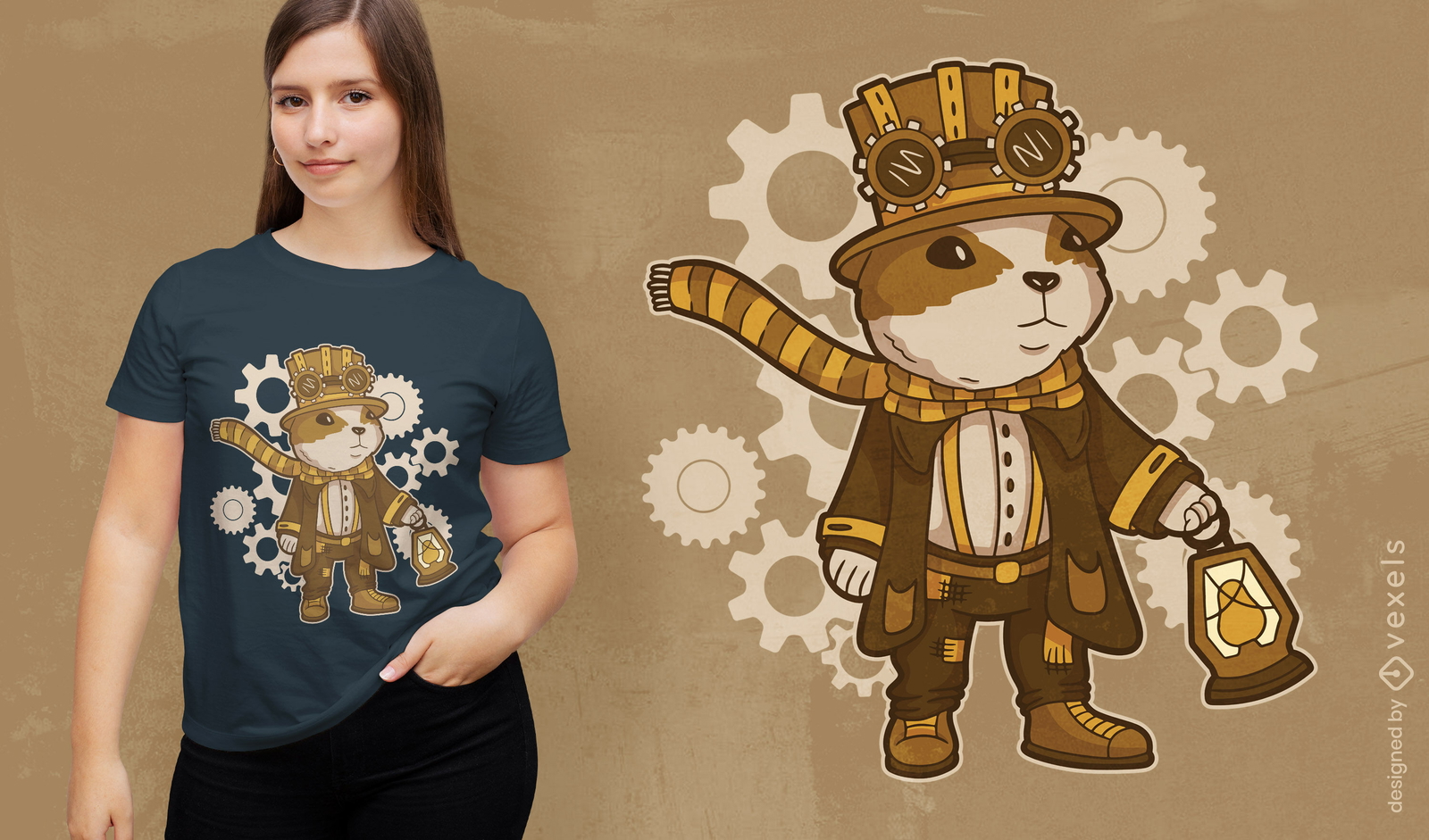 Diseño de camiseta de hámster Steampunk