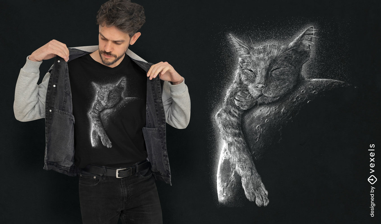 Katze schläft auf dem Mond-T-Shirt-Design