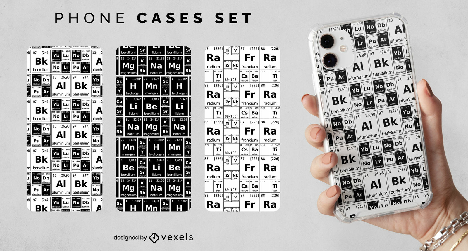 Design-Set für Handyhüllen mit chemischen Elementen