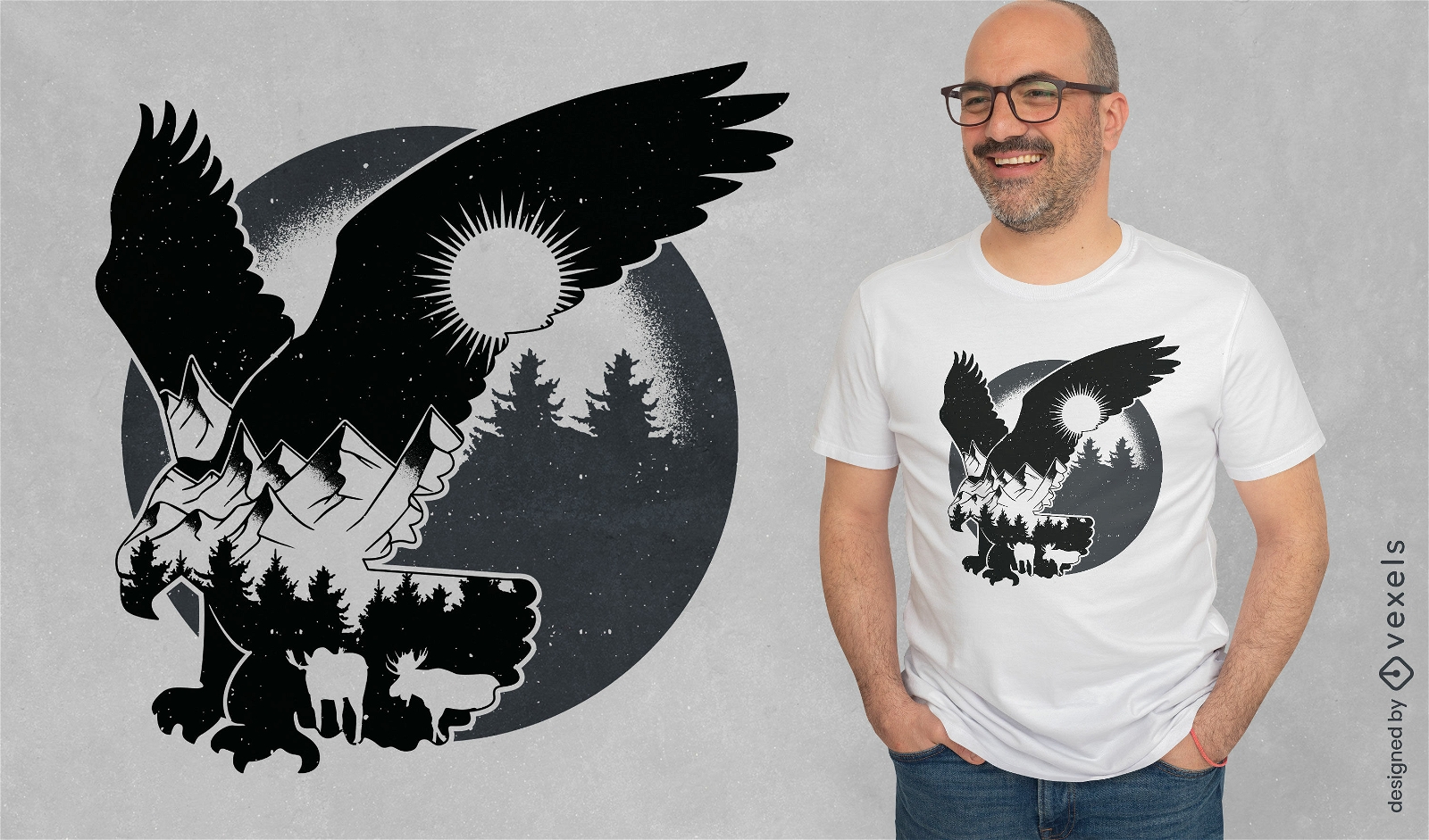Diseño de camiseta de águila del bosque