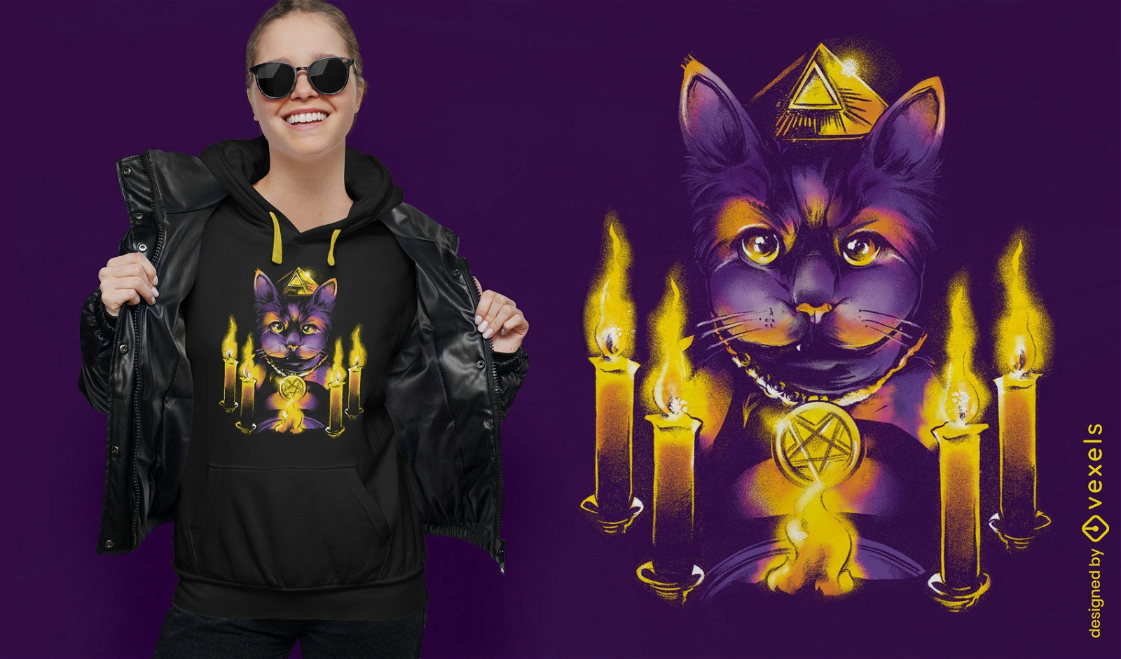 Design de camiseta ritual de vela mágica de gato