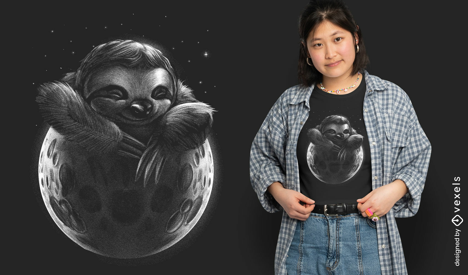 Diseño de camiseta perezoso durmiendo en la luna.