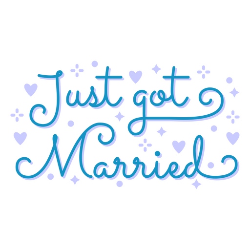 Verspieltes Just Got Married Design mit Herzen und Sternen PNG-Design