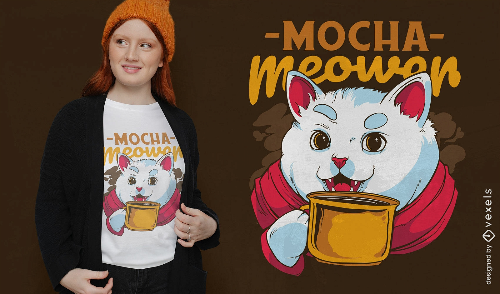 Design de camiseta de gato de caf? mocha