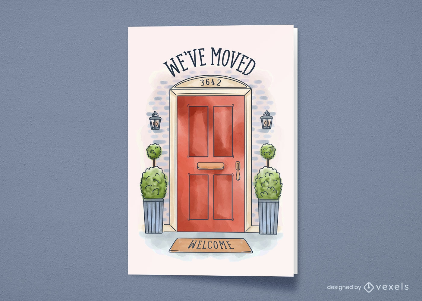 Diseño de tarjeta de felicitación de la puerta de la casa delantera