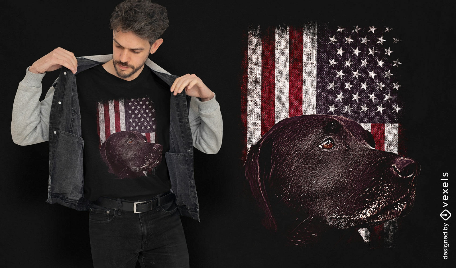 Diseño de camiseta de bandera y perro de EE. UU.