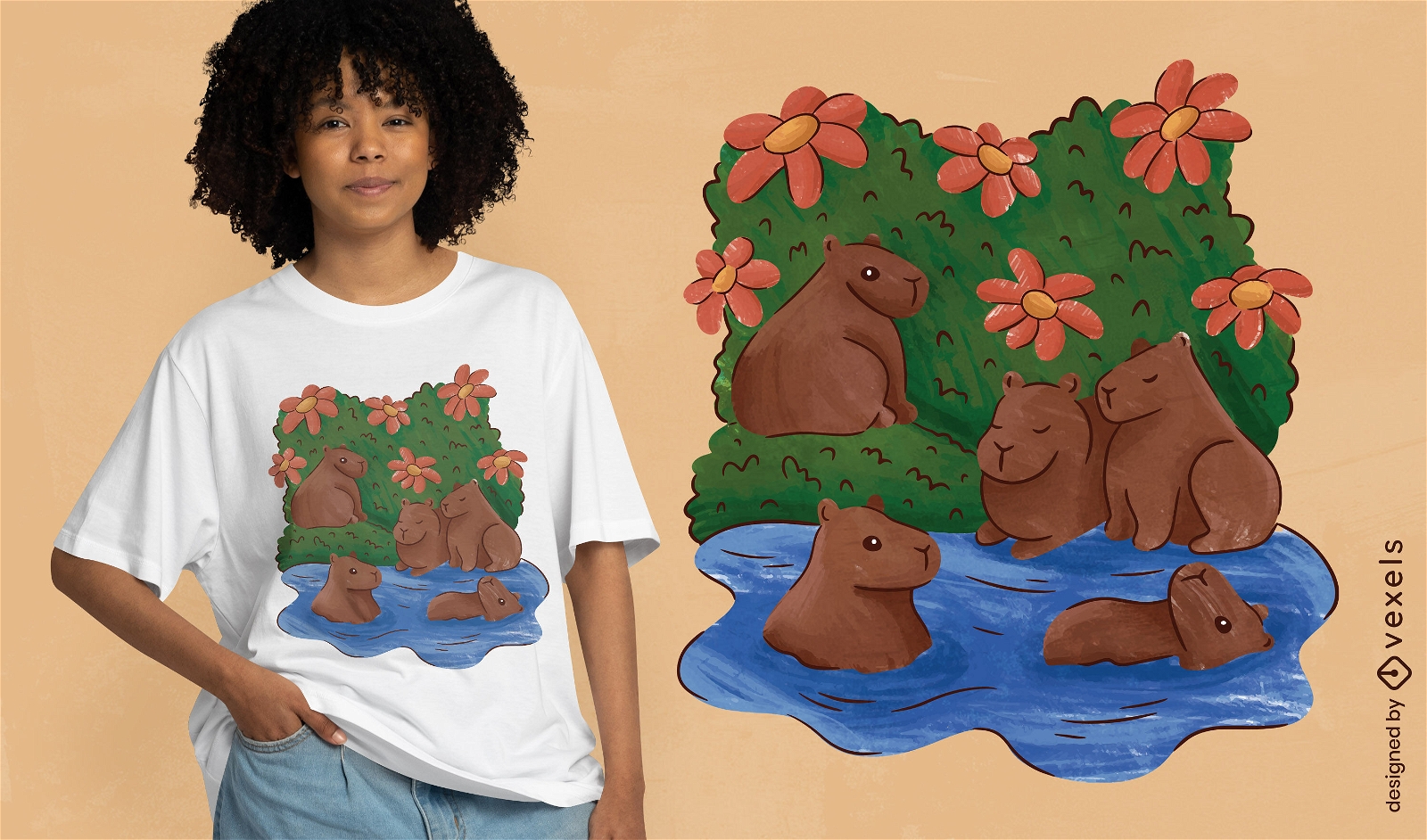 Capybaras in a pond t-shirt desgin 