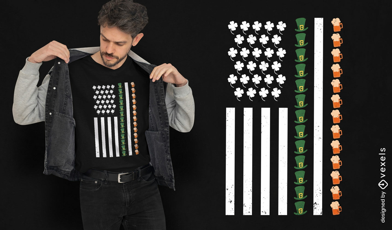 Diseño de camiseta de fusión de bandera irlandesa y americana.