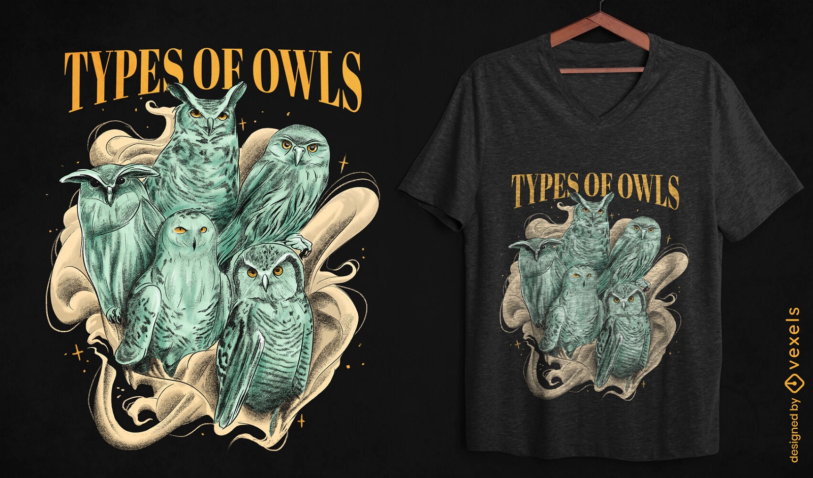 Types of owls t-shirt design 