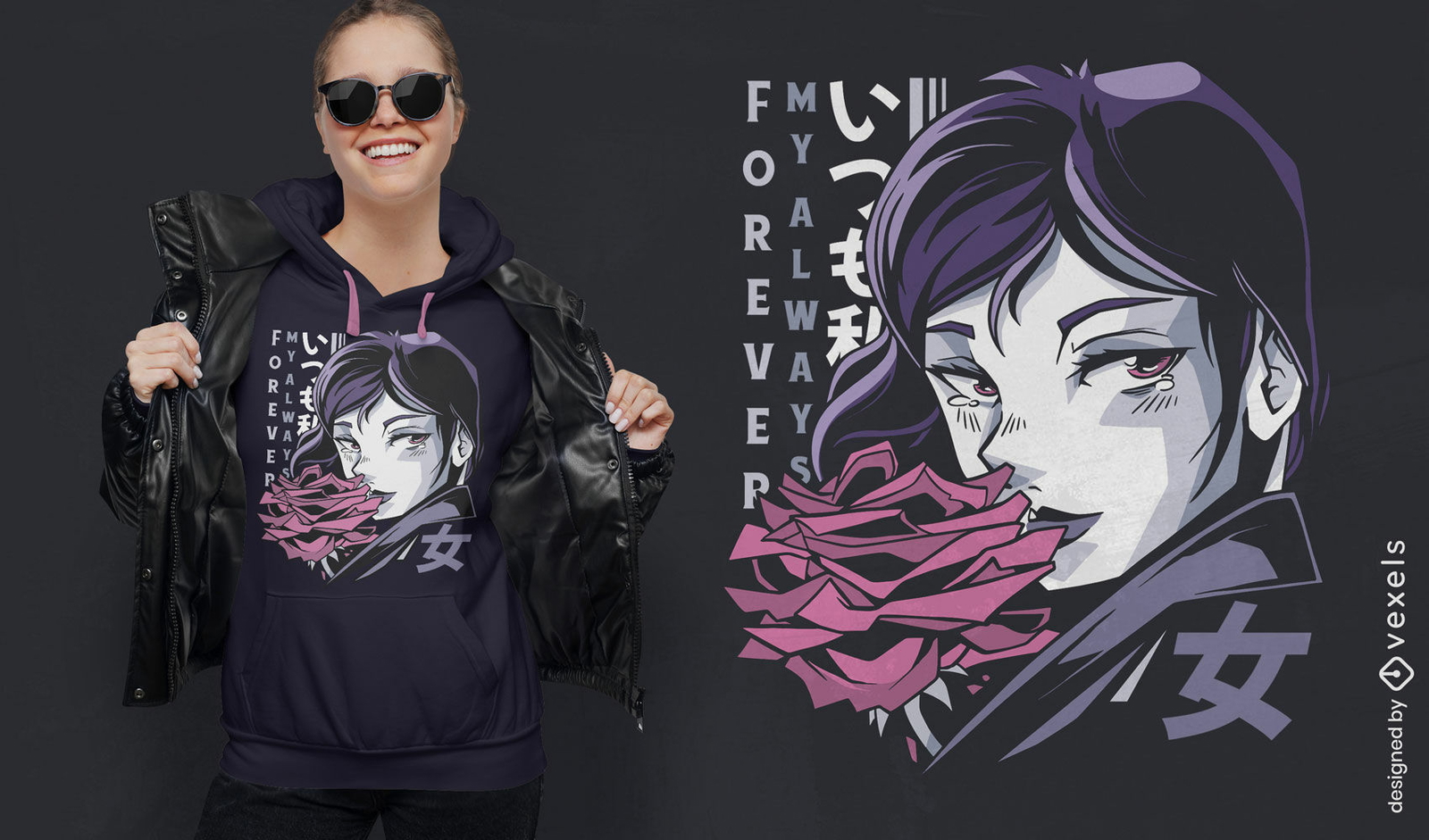 Japanisches T-Shirt-Design für Blumenmädchen
