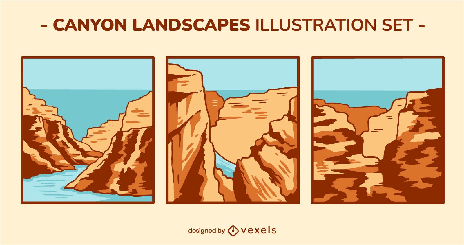 Conjunto de ilustração de paisagens de Canyon