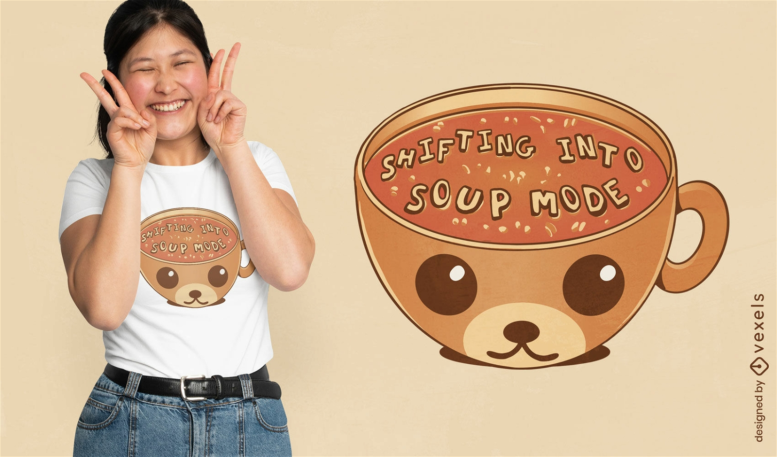 Tigela de urso fofa com design de camiseta de sopa