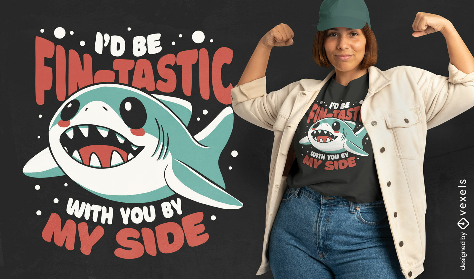 Lindo diseño de camiseta de animal marino de tiburón