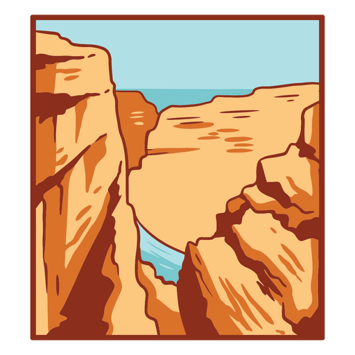Cartoon of a canyon with a river in it PNG Design