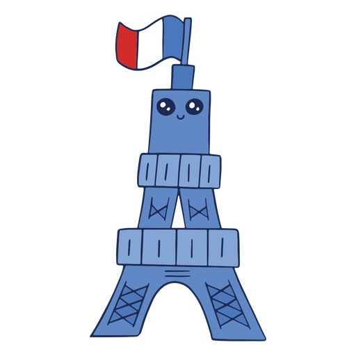 Cartoon eiffel tower with a french flag PNG Design