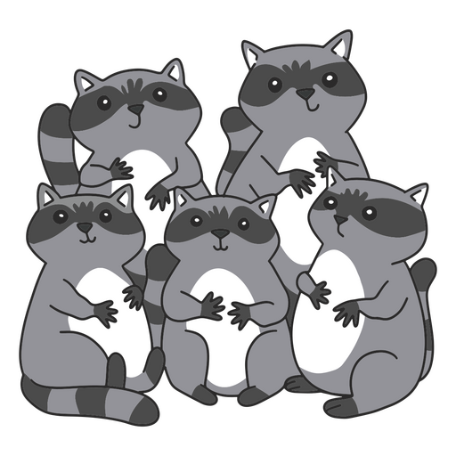 Group of raccoons sitting together PNG Design