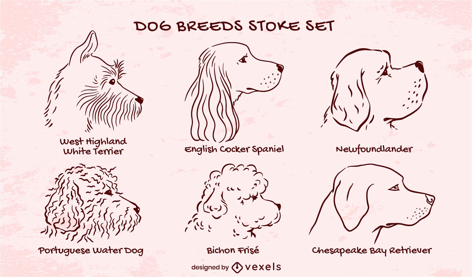 Dog breeds head filled stroke set