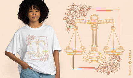 Blumen-T-Shirt-Design des Waage-Tierkreissymbols