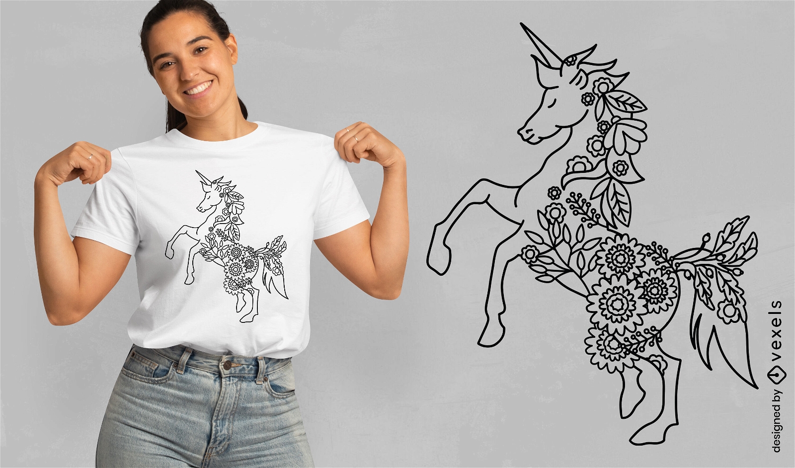 Diseño de camiseta mágica de unicornio floral.