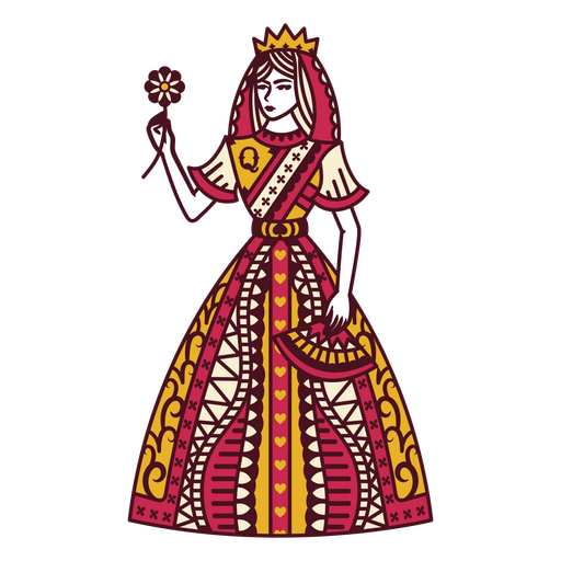 Rainha em um vestido vermelho com uma flor na m?o Desenho PNG