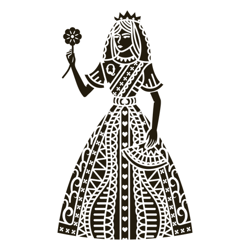 Schwarz-wei?e Frau in einem Kleid mit einer Blume PNG-Design