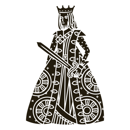 Black and white illustration of a king holding a sword PNG Design