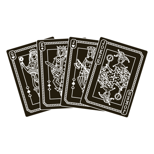 Intricate playing card design with joker and face cards PNG Design