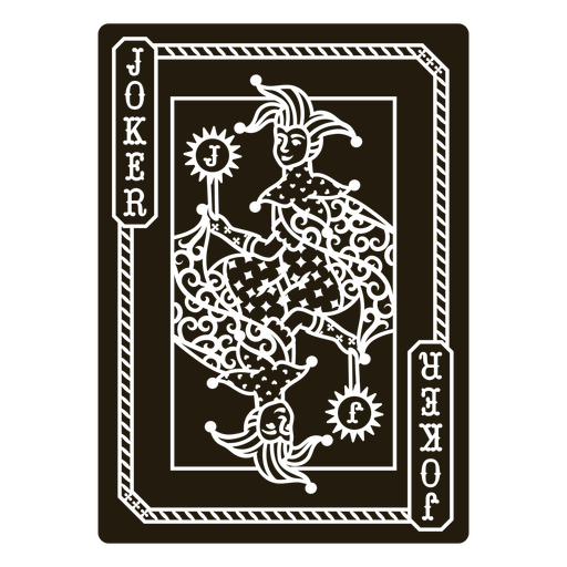 Black and brown playing card with an image of a joker PNG Design