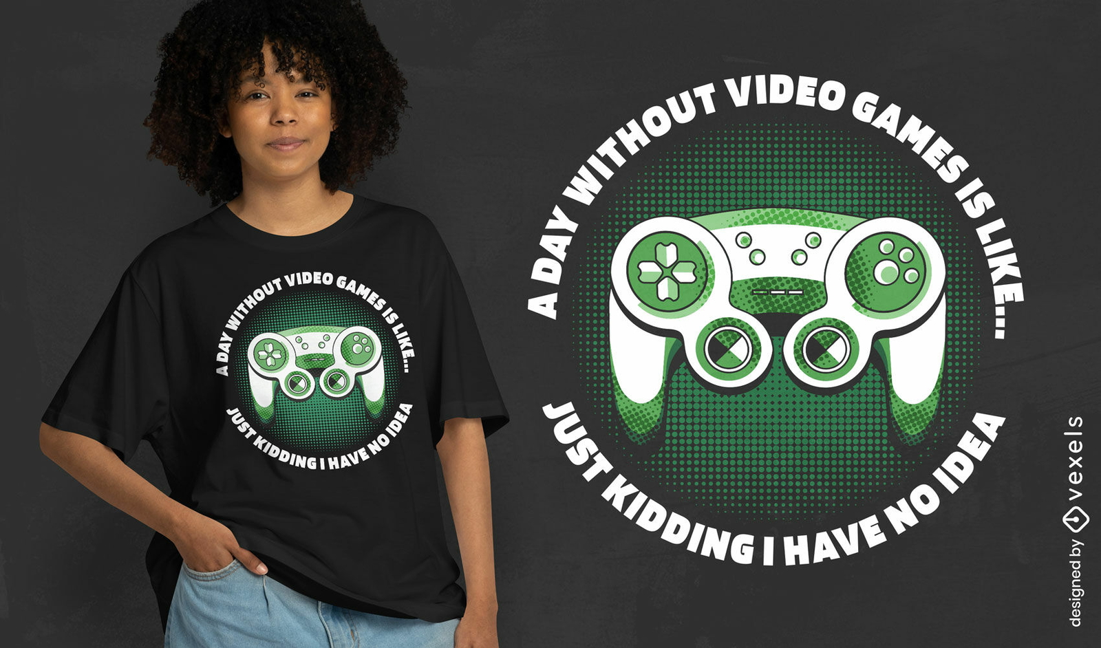 Design de camiseta com citação engraçada de controlador de jogo verde