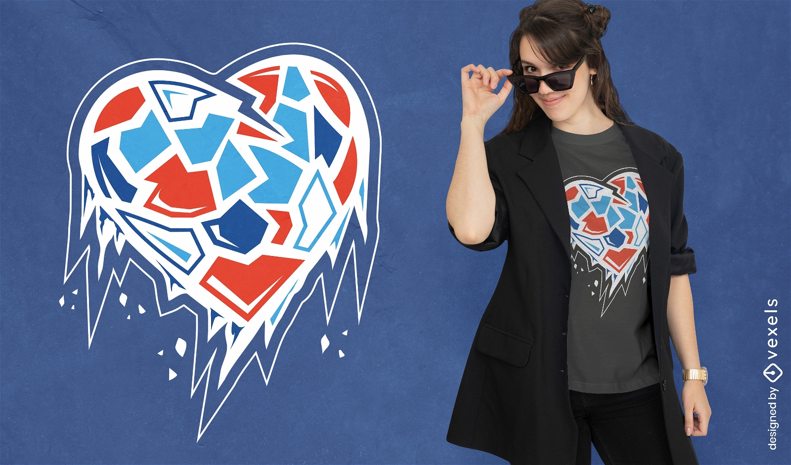 Design de camiseta de coração congelado e fragmentado