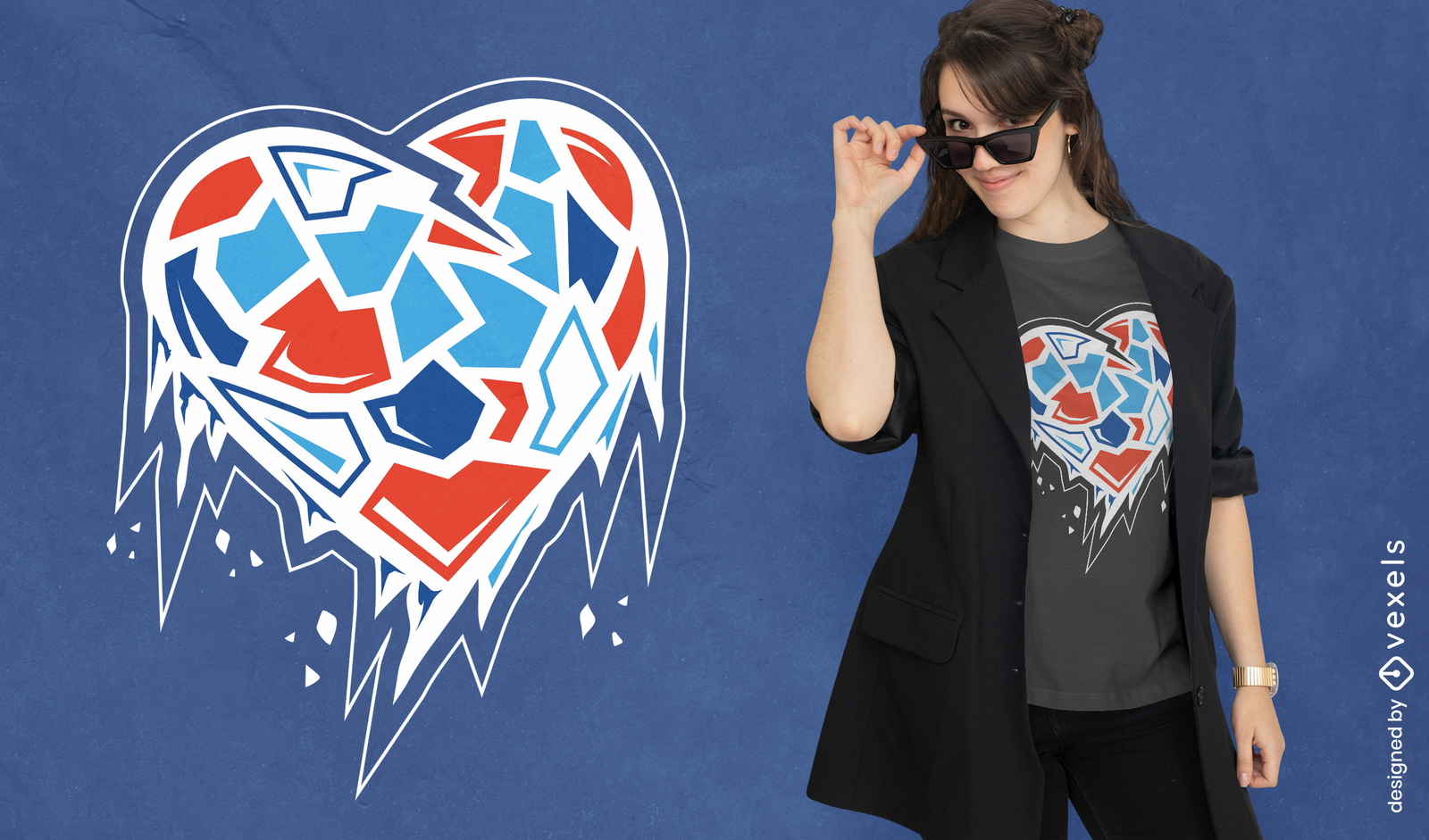 Diseño de camiseta de corazón congelado y fragmentado.