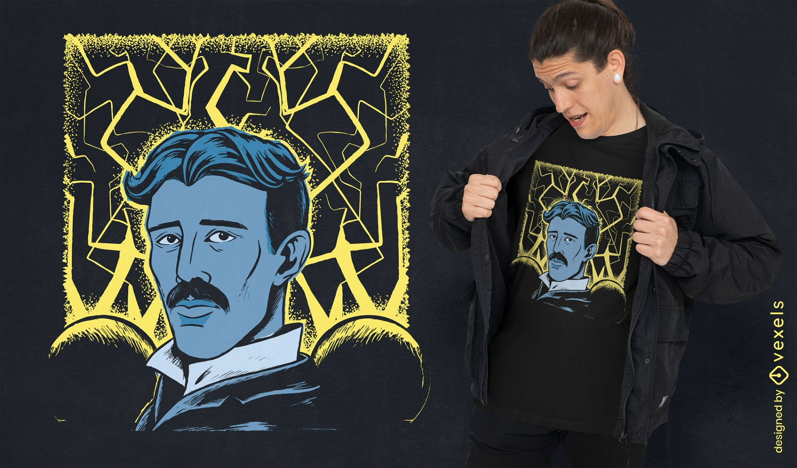 Nikola tesla with electricity t-shirt design