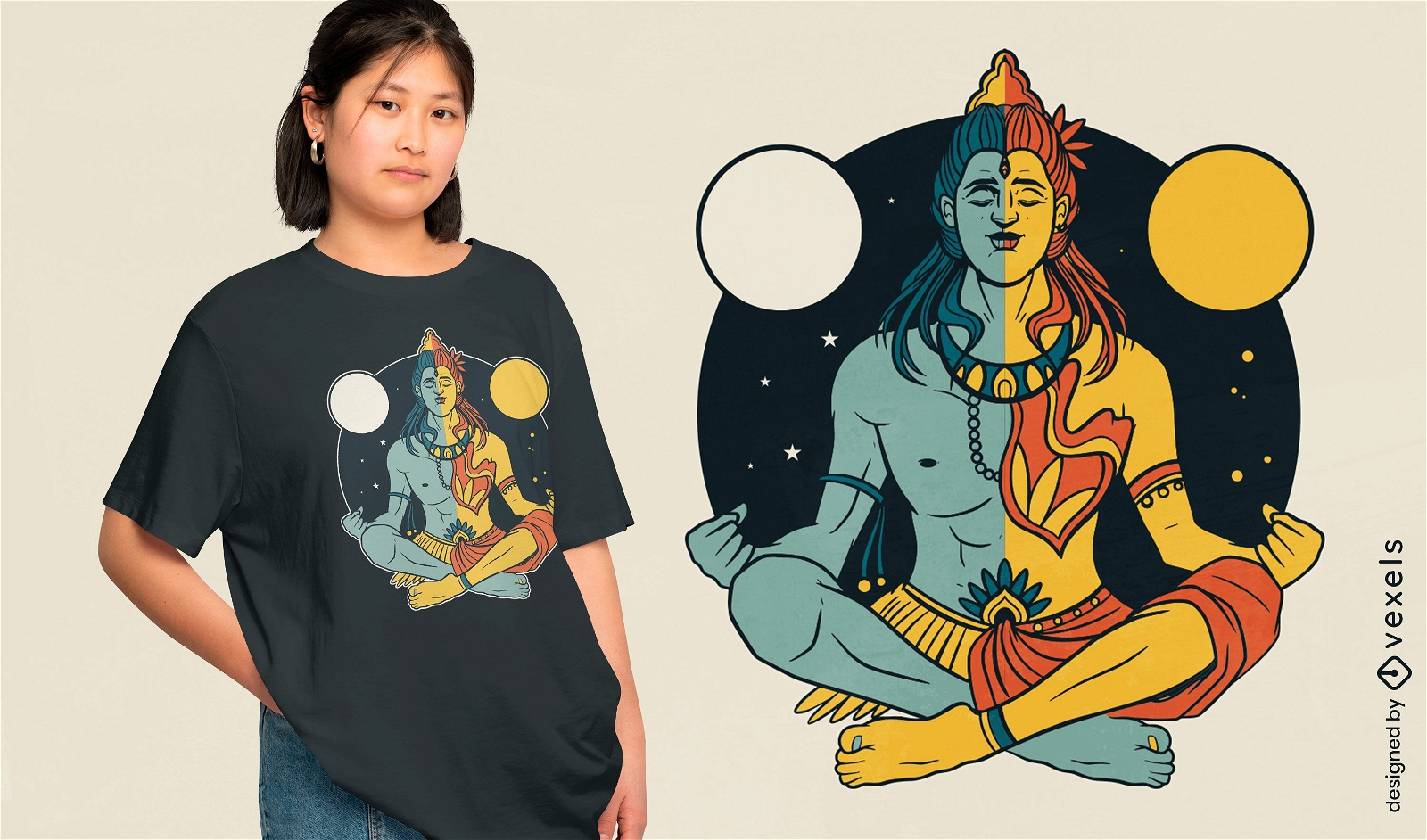 Shiva divindade indiana noite e dia design de camiseta