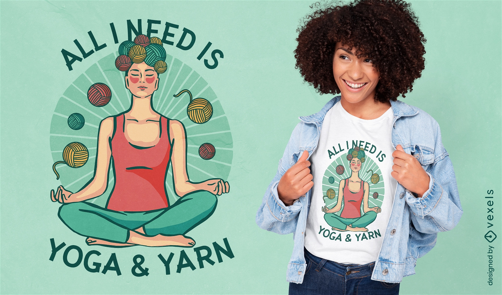 Woman meditating with yarn t-shirt design