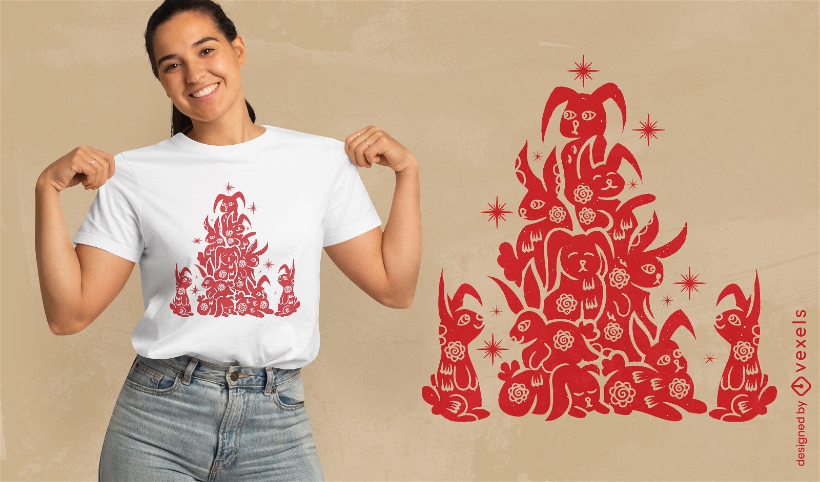 Pyramiden-t-shirt design des chinesischen neujahrs des kaninchens