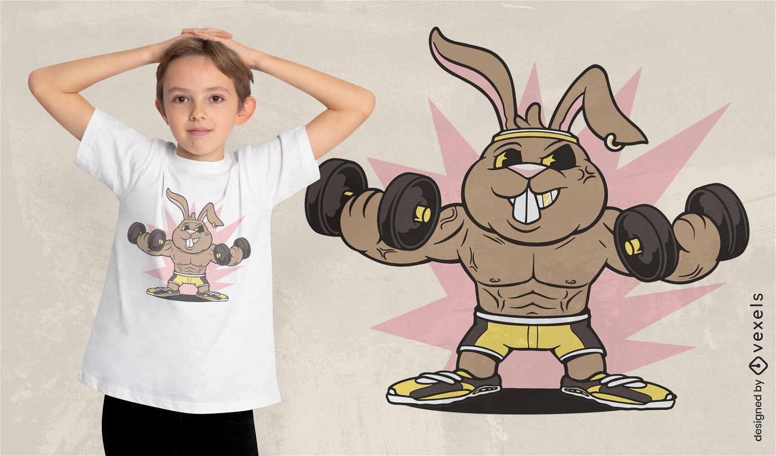 Design de camiseta de levantamento de peso animal de coelho