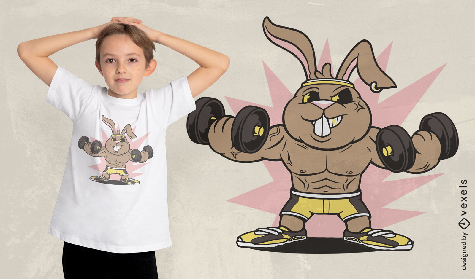 Diseño de camiseta de levantamiento de pesas de animales de conejo.