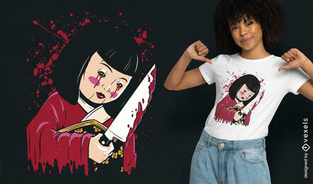 Creepy Japanese doll t-shirt design