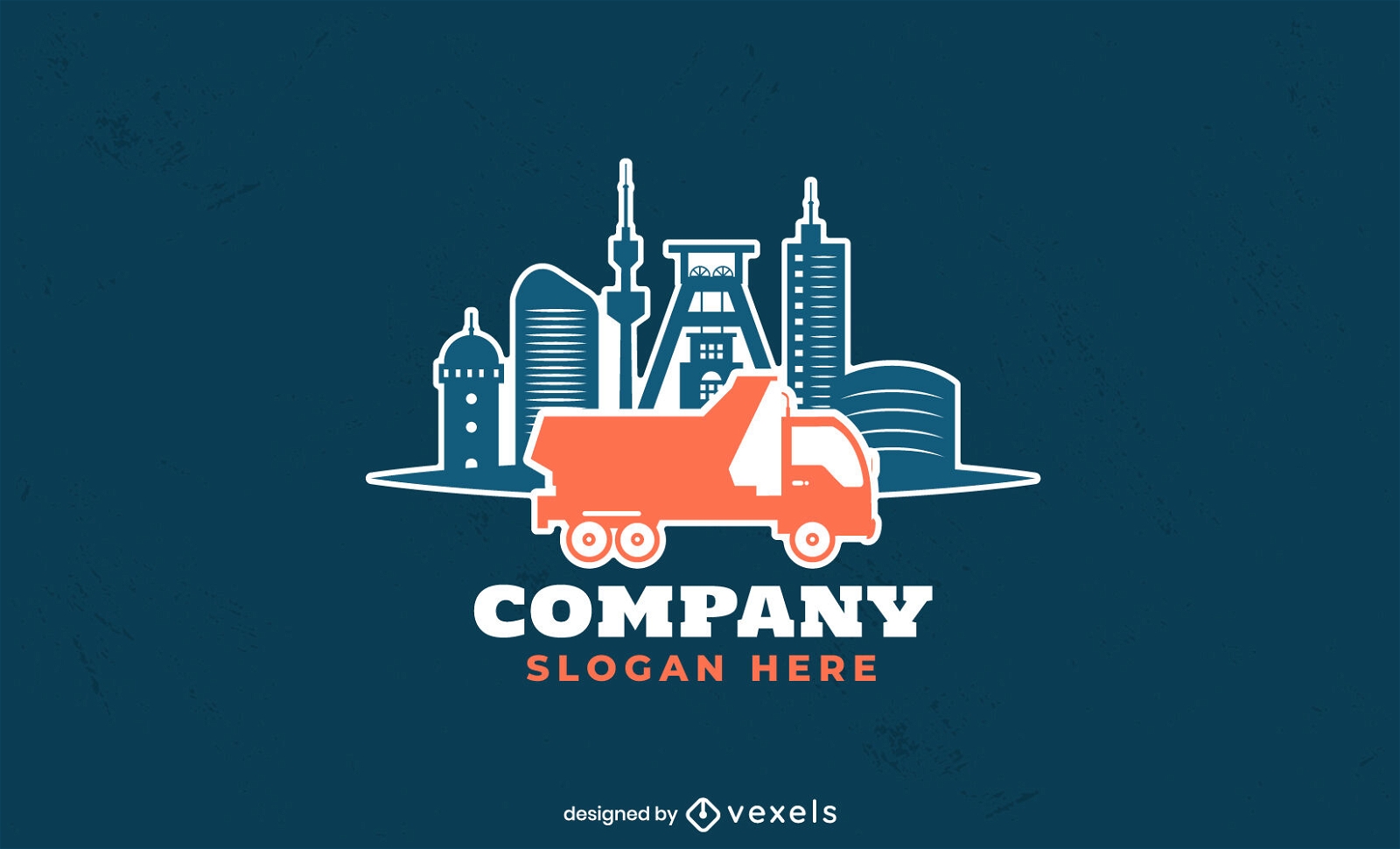 Diseño de logotipo de empresa de camión y ciudad.