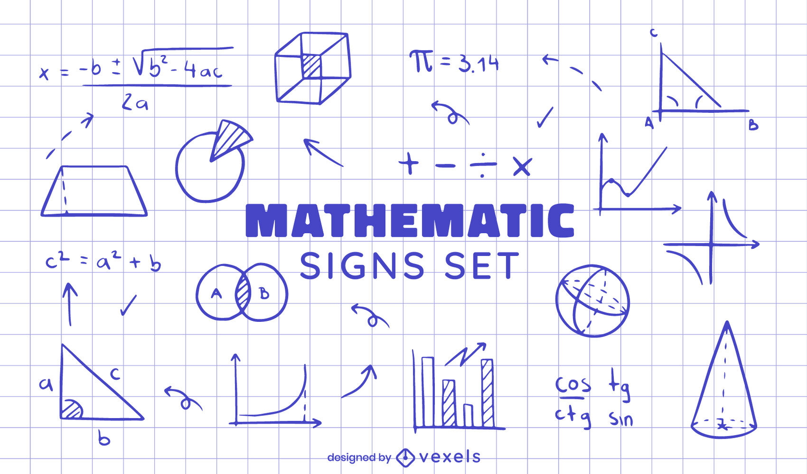 Conjunto de signos de geometría y matemáticas.