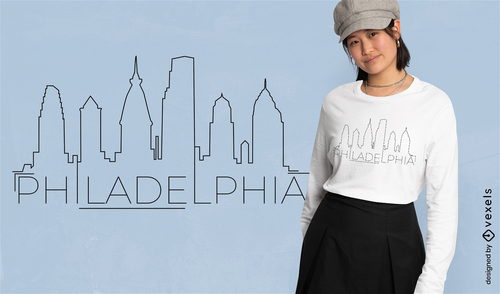 Design de camiseta com horizonte de linha contínua da Filadélfia